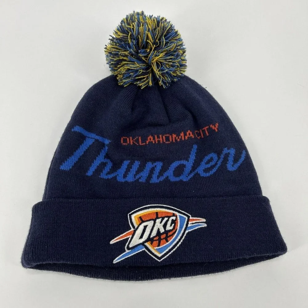 Mitchell & Ness Oklahoma City Thunder NBA Knit Beanie Cuffed Pom Stocking Cap‎